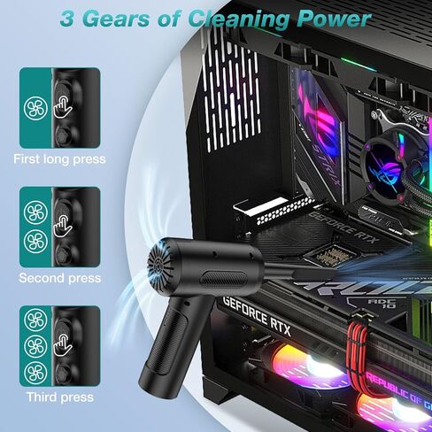 3 in 1 Compressed Air Duster/Pump & Wireless Vacuum Cleaner - 3 Level Adjustable, 68W Power - Cordless Portable Air Blower with LED Light & 10 Kits for Keyboard, Car, Replace Air Can in Kuwait