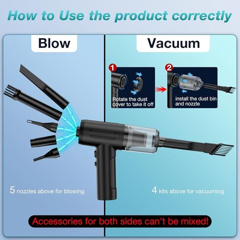 3 in 1 Compressed Air Duster/Pump & Wireless Vacuum Cleaner - 3 Level Adjustable, 68W Power - Cordless Portable Air Blower with LED Light & 10 Kits for Keyboard, Car, Replace Air Can in Kuwait