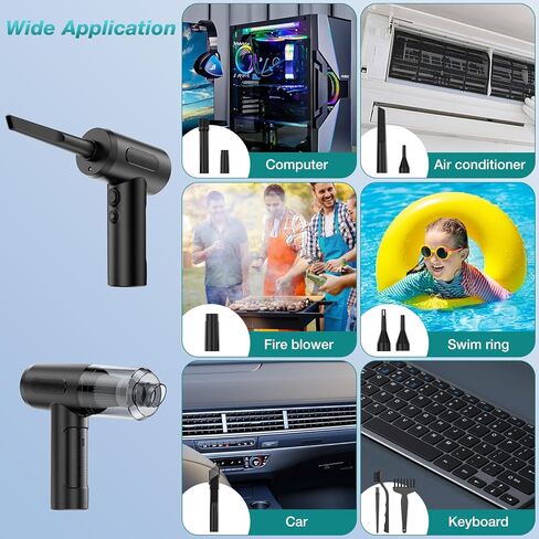 3 in 1 Compressed Air Duster/Pump & Wireless Vacuum Cleaner - 3 Level Adjustable, 68W Power - Cordless Portable Air Blower with LED Light & 10 Kits for Keyboard, Car, Replace Air Can in Kuwait