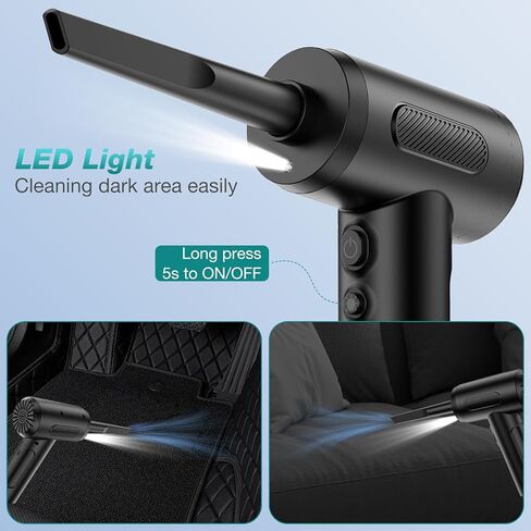 3 in 1 Compressed Air Duster/Pump & Wireless Vacuum Cleaner - 3 Level Adjustable, 68W Power - Cordless Portable Air Blower with LED Light & 10 Kits for Keyboard, Car, Replace Air Can in Kuwait