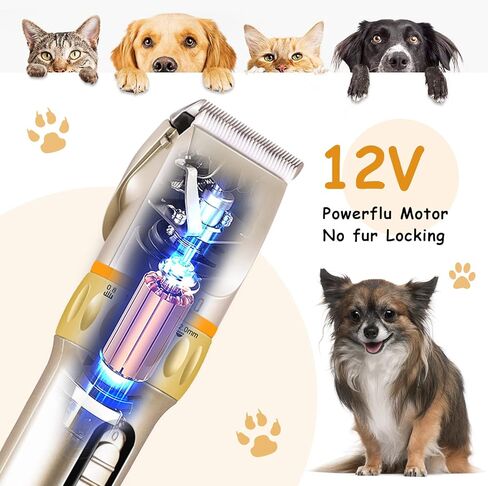 WaggyTech ماكينة قص شعر الحيوانات الأليفة بقوة 12 فولت، مجموعة تشذيب شعر الحيوانات الأليفة، ماكينة قص شعر احترافية للحيوانات الأليفة للقطط والكلاب والأغنام متوسطة الحجم in Kuwait