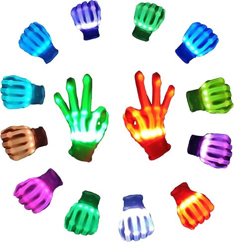 COTRUERE 12 Color Led Light up Gloves Cool Finger Flashing Toys Rave Party Favor Gifts for Boys Girls Halloween Christmas Easter Basket Birthday Parties for Kids Teens Adults（1 Pair） in Kuwait