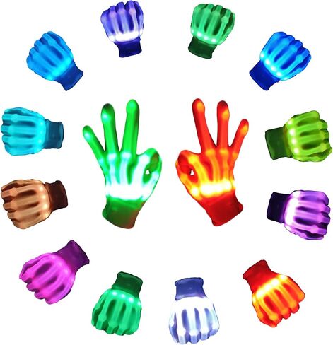 COTRUERE 12 Color Led Light up Gloves Cool Finger Flashing Toys Rave Party Favor Gifts for Boys Girls Halloween Christmas Easter Basket Birthday Parties for Kids Teens Adults（1 Pair） in Kuwait