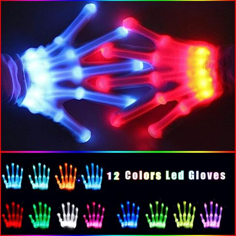 COTRUERE 12 Color Led Light up Gloves Cool Finger Flashing Toys Rave Party Favor Gifts for Boys Girls Halloween Christmas Easter Basket Birthday Parties for Kids Teens Adults（1 Pair） in Kuwait