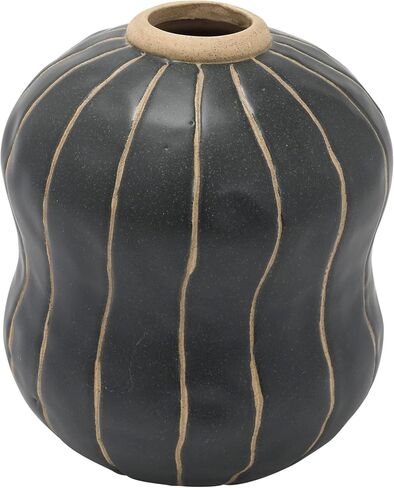 Creative Co-Op Stoneware Vase with Wax Relief Dots, Black and Cream, 7" L x 7" W x 8" H in Saudi Arabia