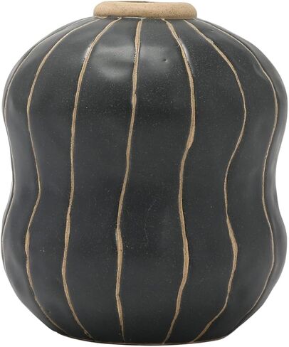 Creative Co-Op Stoneware Vase with Wax Relief Dots, Black and Cream, 7" L x 7" W x 8" H in Saudi Arabia