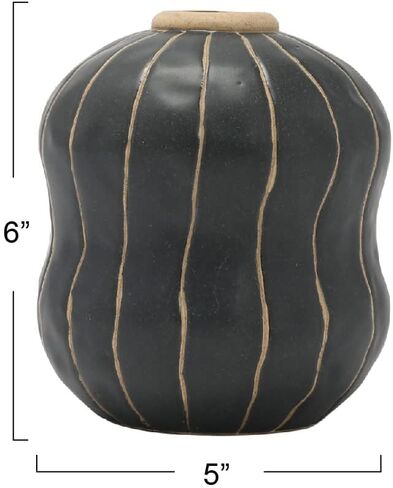 Creative Co-Op Stoneware Vase with Wax Relief Dots, Black and Cream, 7" L x 7" W x 8" H in Saudi Arabia