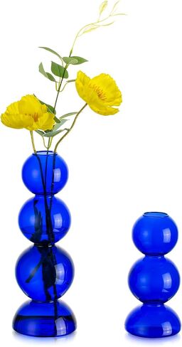 Glass Bubble Vases for Flowers, Hewory 2pcs Black Unique Cute Single Flower Vase for Centerpieces, Funky Aesthetic Vase Skinny Bud Vase, Cool Groovy Decor for Home Living Room Bedroom Office Tabletop in Saudi Arabia