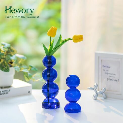 Glass Bubble Vases for Flowers, Hewory 2pcs Black Unique Cute Single Flower Vase for Centerpieces, Funky Aesthetic Vase Skinny Bud Vase, Cool Groovy Decor for Home Living Room Bedroom Office Tabletop in Saudi Arabia