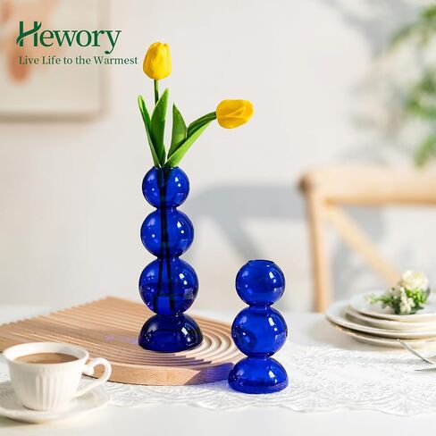 Glass Bubble Vases for Flowers, Hewory 2pcs Black Unique Cute Single Flower Vase for Centerpieces, Funky Aesthetic Vase Skinny Bud Vase, Cool Groovy Decor for Home Living Room Bedroom Office Tabletop in Saudi Arabia