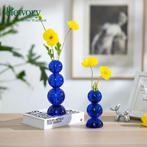 Glass Bubble Vases for Flowers, Hewory 2pcs Black Unique Cute Single Flower Vase for Centerpieces, Funky Aesthetic Vase Skinny Bud Vase, Cool Groovy Decor for Home Living Room Bedroom Office Tabletop in Saudi Arabia