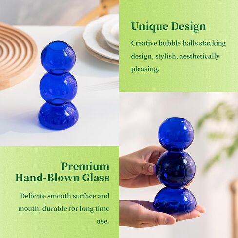 Glass Bubble Vases for Flowers, Hewory 2pcs Black Unique Cute Single Flower Vase for Centerpieces, Funky Aesthetic Vase Skinny Bud Vase, Cool Groovy Decor for Home Living Room Bedroom Office Tabletop in Saudi Arabia