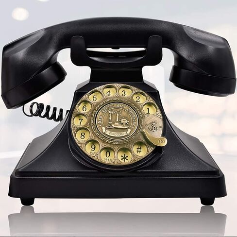 Retro Rotary Landline Phone for Home, Vintage Rotary Dial Phone Old Fashion Telephone Corded Phone with Hands Free Function(Retro Black) in Saudi Arabia
