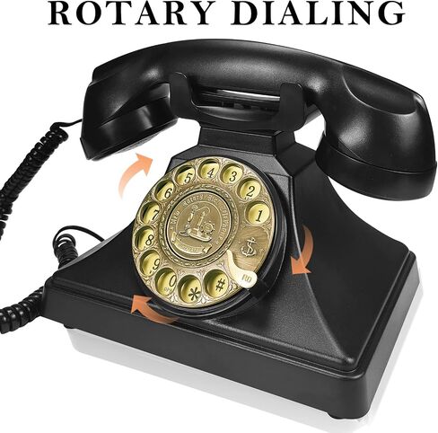 Retro Rotary Landline Phone for Home, Vintage Rotary Dial Phone Old Fashion Telephone Corded Phone with Hands Free Function(Retro Black) in Saudi Arabia