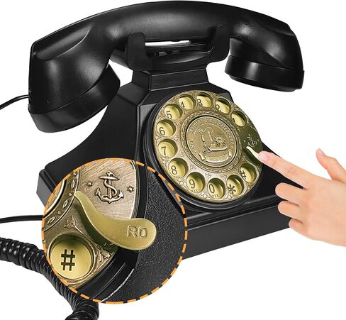 Retro Rotary Landline Phone for Home, Vintage Rotary Dial Phone Old Fashion Telephone Corded Phone with Hands Free Function(Retro Black) in Saudi Arabia