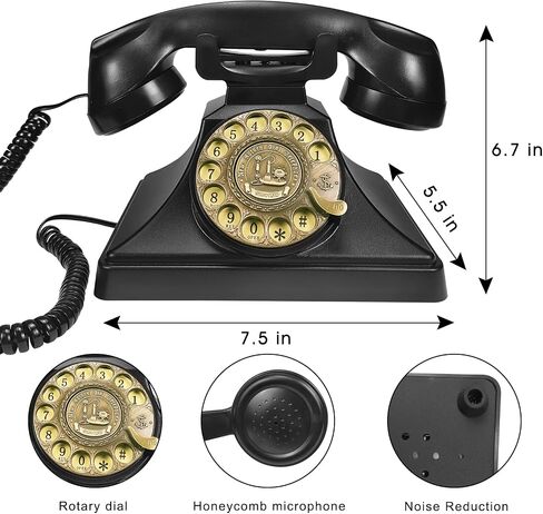Retro Rotary Landline Phone for Home, Vintage Rotary Dial Phone Old Fashion Telephone Corded Phone with Hands Free Function(Retro Black) in Saudi Arabia