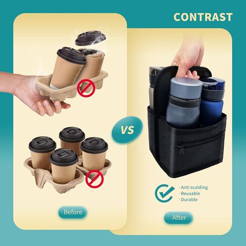 Reusable Insulated Coffee Cup Carrier Bag, Convenient Drink Holder with Handle and Adjustable Dividers for Hot & Cold Beverages (Gray) in Saudi Arabia