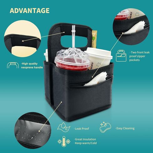 Reusable Insulated Coffee Cup Carrier Bag, Convenient Drink Holder with Handle and Adjustable Dividers for Hot & Cold Beverages (Gray) in Saudi Arabia