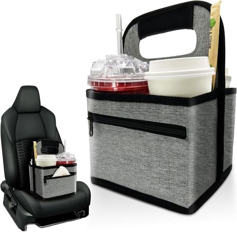 Reusable Insulated Coffee Cup Carrier Bag, Convenient Drink Holder with Handle and Adjustable Dividers for Hot & Cold Beverages (Gray) in Kuwait