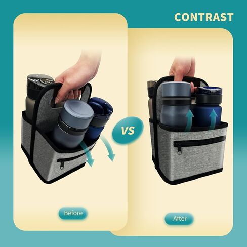 Reusable Insulated Coffee Cup Carrier Bag, Convenient Drink Holder with Handle and Adjustable Dividers for Hot & Cold Beverages (Gray) in Kuwait