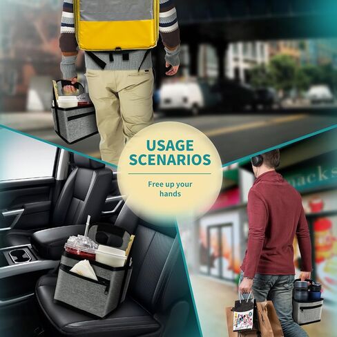 Reusable Insulated Coffee Cup Carrier Bag, Convenient Drink Holder with Handle and Adjustable Dividers for Hot & Cold Beverages (Gray) in Kuwait