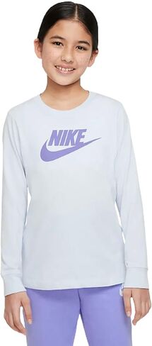 Nike Girls' Sportswear Basic Futura Long Sleeve Graphic T-Shirt (Large, Football Grey) in Saudi Arabia