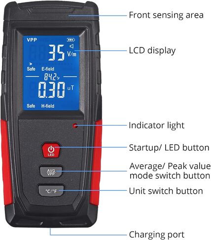 CAMWAY EMF متر مدقق إشعاع المجال الكهرومغناطيسي (1-1999 فولت/م، 0.01-99.99μT) كاشف LCD رقمي صغير محمول باليد EMF كاشف الإشعاع الكهرومغناطيسي المدمج مستشعر الإشعاع الكهرومغناطيسي إنذار الصوت والضوء اختبار EMF in Saudi Arabia