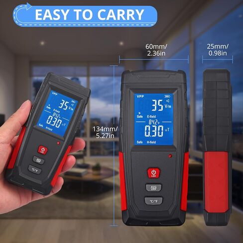 CAMWAY EMF متر مدقق إشعاع المجال الكهرومغناطيسي (1-1999 فولت/م، 0.01-99.99μT) كاشف LCD رقمي صغير محمول باليد EMF كاشف الإشعاع الكهرومغناطيسي المدمج مستشعر الإشعاع الكهرومغناطيسي إنذار الصوت والضوء اختبار EMF in Saudi Arabia
