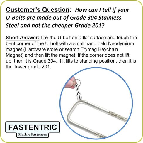 صُنع في الولايات المتحدة الأمريكية (4) 304 مسامير مربعة على شكل حرف U من الفولاذ المقاوم للصدأ بقطر 1/2 بوصة × عرض داخلي 2-1/16 بوصة × ارتفاع داخلي 6-5/16 بوصة مع صواميل وغسالات قفل SS للقوارب ومقطورات المرافق التي تناسب Dn أكثر من 3 بوصات معدنية in Kuwait