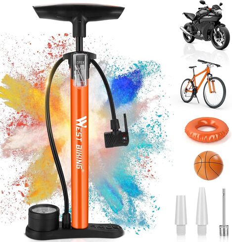 مضخة دراجة لركوب الدراجات الغربية مع مقياس الضغط - مضخة هواء للدراجة لجميع الصمامات - مضخة أرضية للدراجة 11 بار / 160 رطل لكل بوصة مربعة - مضخة إطار الدراجة للدراجات الإلكترونية والدراجات الجبلية - مضخة دراجة لصمام بريستا in Kuwait