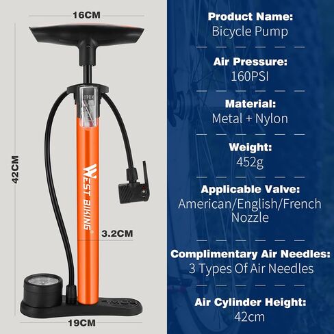 مضخة دراجة لركوب الدراجات الغربية مع مقياس الضغط - مضخة هواء للدراجة لجميع الصمامات - مضخة أرضية للدراجة 11 بار / 160 رطل لكل بوصة مربعة - مضخة إطار الدراجة للدراجات الإلكترونية والدراجات الجبلية - مضخة دراجة لصمام بريستا in Kuwait