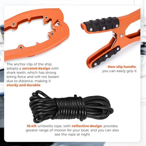 Ziopetru Kayak Brush Gripper، قبضة مرساة كاياك مع حبل مرساة مقاوم للماء بطول 16 قدم وفم مشبك حاد، قبضة مرساة زورق كاياك مع قبضة مطاطية in Kuwait