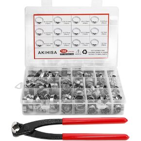 360pcs 16 Sizes Single Ear Hose Clamps, 5.3-36.1mm Stainless Steel_304 Crimp Hose Clamps Cinch Rings Assortment Kit for Automotive, Pipe, Plumbing in Kuwait