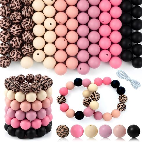120 pcs 15mm سيليكون حبات لسلسلة المفاتيح صنع الأساور الوردي الأرجواني المطبوعة 6 ألوان مختلطة سيليكون جولة جولة كبيرة لأقلام الحرف in Kuwait