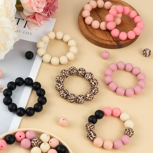 120 pcs 15mm سيليكون حبات لسلسلة المفاتيح صنع الأساور الوردي الأرجواني المطبوعة 6 ألوان مختلطة سيليكون جولة جولة كبيرة لأقلام الحرف in Kuwait