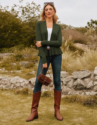 GRACE KARIN Women's Casual Draped Open Front Cropped Cardigan Long Sleeve Sweater Peplum Knit Outwear in Kuwait