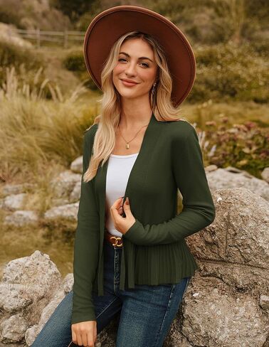 GRACE KARIN Women's Casual Draped Open Front Cropped Cardigan Long Sleeve Sweater Peplum Knit Outwear in Kuwait