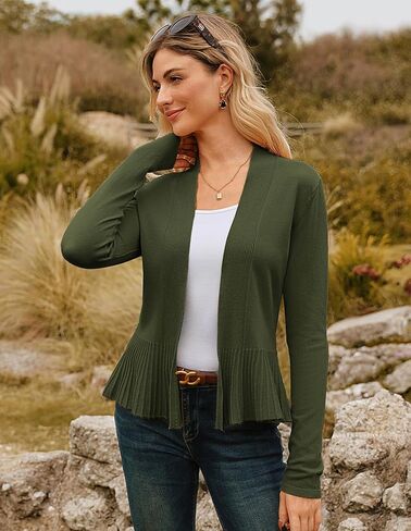 GRACE KARIN Women's Casual Draped Open Front Cropped Cardigan Long Sleeve Sweater Peplum Knit Outwear in Kuwait