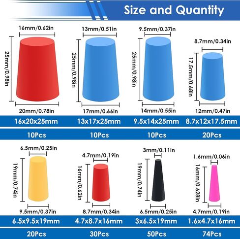 smseace 60Pcs Rubber Plugs 8-Sizes Silicone Rubber Tapered Plug Kit 1/16 Inch to 5/8 Inch High Temp Silicone Rubber Plug for Coating, Hole Plugs, Painting Protection Silicone Rubber Stopper Plug in Saudi Arabia