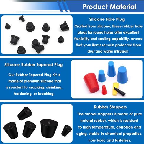smseace 60Pcs Rubber Plugs 8-Sizes Silicone Rubber Tapered Plug Kit 1/16 Inch to 5/8 Inch High Temp Silicone Rubber Plug for Coating, Hole Plugs, Painting Protection Silicone Rubber Stopper Plug in Saudi Arabia