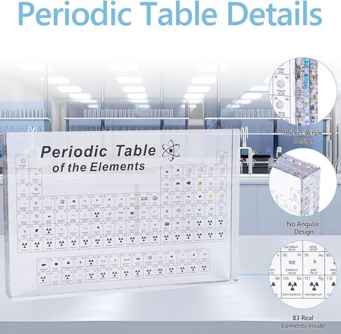 NLShan Periodic Table with Real Elements: Acrylic Periodic Table Display for Teaching - Chemistry Gift for Students, Teachers & Science Lovers in Kuwait