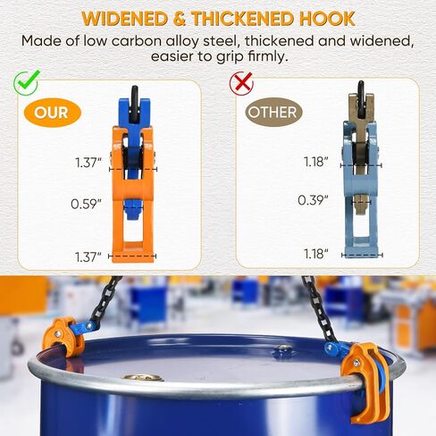 رافع طبل السلسلة - سعة تحميل 2200 رطل، مناسب لرفع براميل بلاستيكية/معدنية سعة 55 جالون، حلقة رفع مناسبة للرافعات (نموذج محسّن) in Kuwait