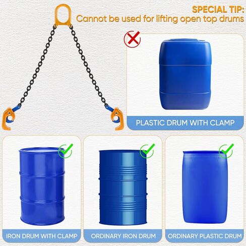 رافع طبل السلسلة - سعة تحميل 2200 رطل، مناسب لرفع براميل بلاستيكية/معدنية سعة 55 جالون، حلقة رفع مناسبة للرافعات (نموذج محسّن) in Kuwait