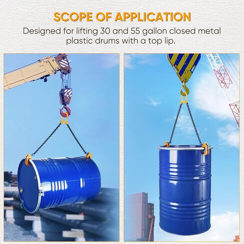 رافع طبل السلسلة - سعة تحميل 2200 رطل، مناسب لرفع براميل بلاستيكية/معدنية سعة 55 جالون، حلقة رفع مناسبة للرافعات (نموذج محسّن) in Kuwait