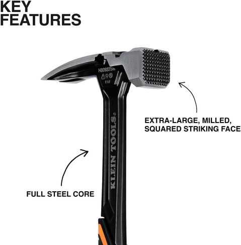مطرقة مطحونة بمخلب 26 أونصة من Klein Tools 832-26، مقبض من الألياف الزجاجية، شديد التحمل لأعمدة المرافق، وجه مطحون، برتقالي عالي الوضوح in Kuwait