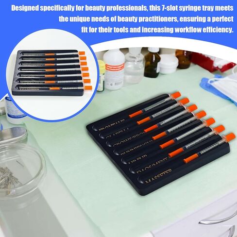 Aesthetic Practitioner Syringe Tray with Slot Label, Bamboo Aesthetic Physician Syringe Preparation Tray, Syringe Tray for Aestheticians and Nurses, Syringe Storage Tray with 7 Flutes in Kuwait