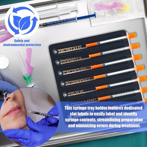 Aesthetic Practitioner Syringe Tray with Slot Label, Bamboo Aesthetic Physician Syringe Preparation Tray, Syringe Tray for Aestheticians and Nurses, Syringe Storage Tray with 7 Flutes in Kuwait
