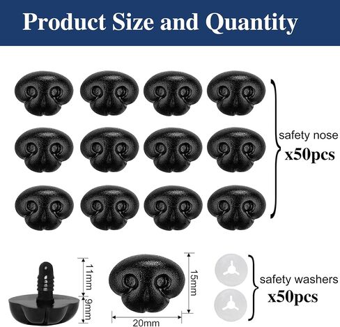 100Pcs Safety Noses and Washers for Amigurumi Crochet - Thalinfayi 15 * 20mm Black Plastic Safety Nose Dog Nose Crochet Craft Nose for Amigurumi, Crafts, Crochet Doll DIY Making Supplies in Kuwait
