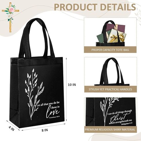 Sweetude 40 Pcs Christian Gift Bags Bulk with Handle Medium Floral Bible Verse Bags Reusable Baptism Religious Church Welcome Non Woven Totes for Holy Week Easter Sunday School Favor(Mild Colors) in Kuwait