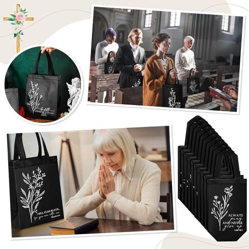 Sweetude 40 Pcs Christian Gift Bags Bulk with Handle Medium Floral Bible Verse Bags Reusable Baptism Religious Church Welcome Non Woven Totes for Holy Week Easter Sunday School Favor(Mild Colors) in Kuwait